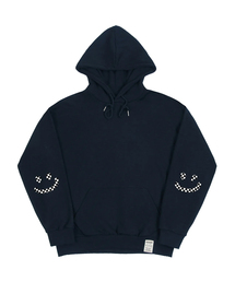 [UNISEX]エルボーチェッカーボードドローイングスマイルフードパーカー_ネイビー