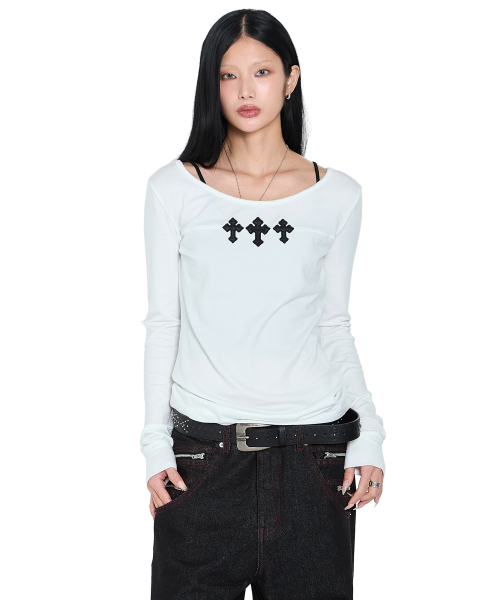 AAKAM（アーカム）の「Triple AKM CROS2 Long Sleeve (White)（Tシャツ/カットソー・レディース・その他・FREE）」の3枚目の写真