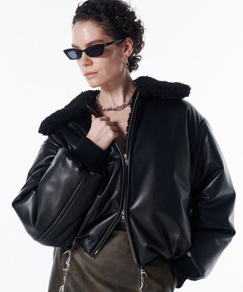 JOSE MOON(ジョゼムーン)の「PUFFY BOMBER JACKET/パフィボンバージャケット(ブルゾン・レディース・ブラック/ホワイト/ブラウン・36/38)」の2枚目の写真