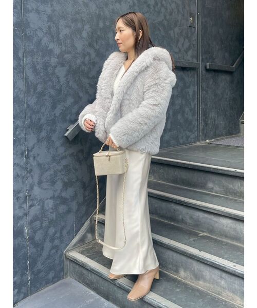 LAGUNAMOON(ラグナムーン)の「バイヤスサテンナロースカート(スカート・レディース・アイボリー/チャコールグレー・SMALL/MEDIUM)」の12枚目の写真