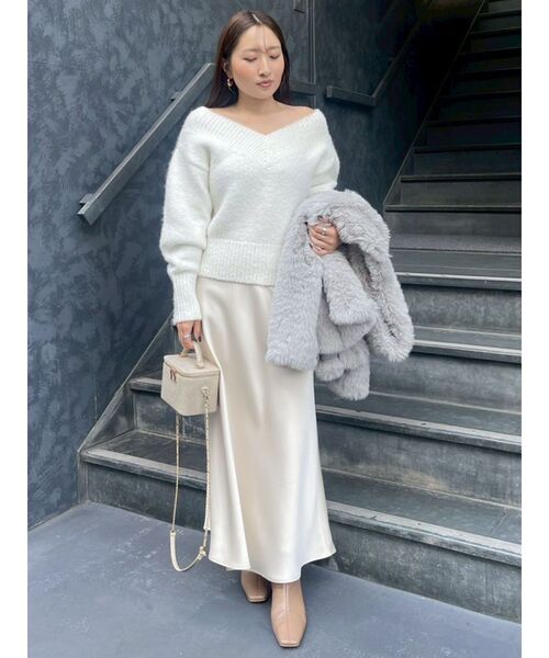 LAGUNAMOON(ラグナムーン)の「バイヤスサテンナロースカート(スカート・レディース・アイボリー/チャコールグレー・SMALL/MEDIUM)」の13枚目の写真