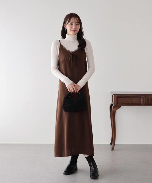 店舗限定品　ブラウン キャミワンピース レース付き セール】サテンレースキャミワンピース（ワンピース）｜BLUEEAST