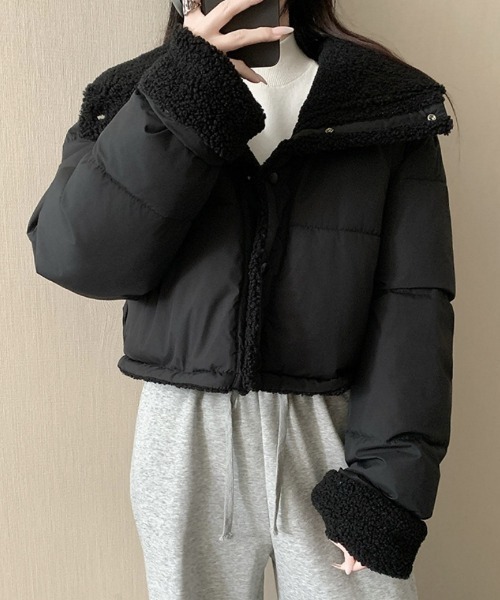 Ritzy(リッツィー)の「2WAY ボア&無地リバーシブル スタンドカラー エコダウンジャケット(ダウンジャケット/コート・レディース・グレー/ベージュ/ピンク/ホワイト/ブラック・L/M)」の2枚目の写真