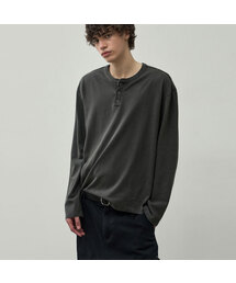 ウォッシュドアイレットクロップヘンリーネックTシャツ[チャコール]