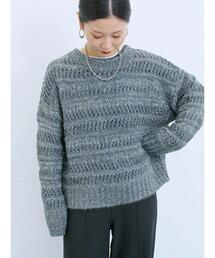 Samansa Mos2 blue | 透かし柄ニットプルオーバー(ニット/セーター)