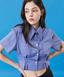 レディース クーリングエアリークロップスリム半袖シャツ [DENIM_PURPLE]