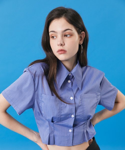 KOLEAT（コレット）の「レディース クーリングエアリークロップスリム半袖シャツ [DENIM_PURPLE]（シャツ/ブラウス・レディース・その他・FREE）」の4枚目の写真