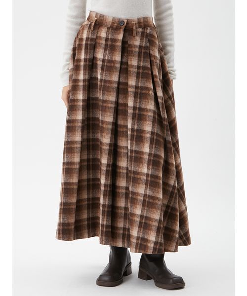 シャギーチェックタックマキシスカート（スカート）｜Mila Owen（ミラ