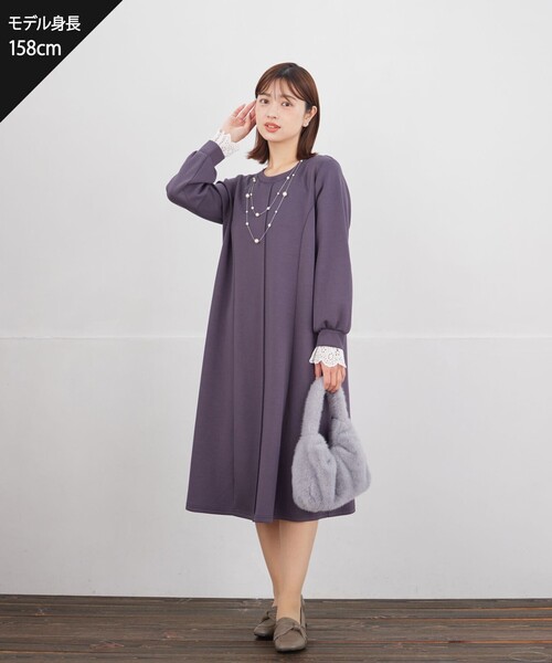 カットソーワンピース コットンレースドッキングカットソーワンピース（ワンピース