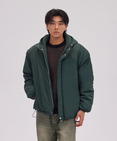 セール】ベーシックフードパーカーダウンジャケット_グリーン（ダウン