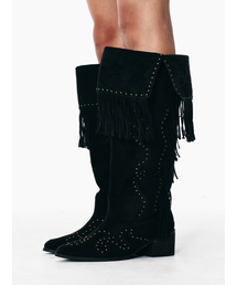 YEEL（ワイイーイーエル）の「STUDDED SUEDE FRINGE BOOTS BLACK（ブーツ）」