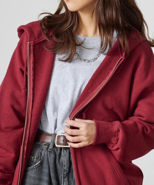 ROOPTOKYO（ループトウキョウ）の「オーバーサイズ 無地 裏毛 ユニセックス フーディ ジップパーカー 中肉厚生地（パーカー・メンズ・ホワイト/ブラック/グレー/アッシュグレー/ネイビー/ライトブルー/レッド/バーガンディー・S/M/L/XL）」の8枚目の写真