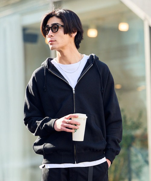 ROOPTOKYO（ループトウキョウ）の「オーバーサイズ 無地 裏毛 ユニセックス フーディ ジップパーカー 中肉厚生地（パーカー・メンズ・ホワイト/ブラック/グレー/アッシュグレー/ネイビー/ライトブルー/レッド/バーガンディー・S/M/L/XL）」の3枚目の写真