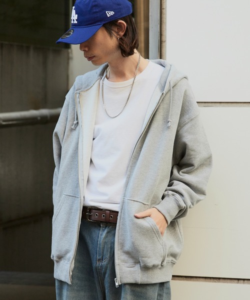 ROOPTOKYO（ループトウキョウ）の「オーバーサイズ 無地 裏毛 ユニセックス フーディ ジップパーカー 中肉厚生地（パーカー・メンズ・ホワイト/ブラック/グレー/アッシュグレー/ネイビー/ライトブルー/レッド/バーガンディー・S/M/L/XL）」の20枚目の写真