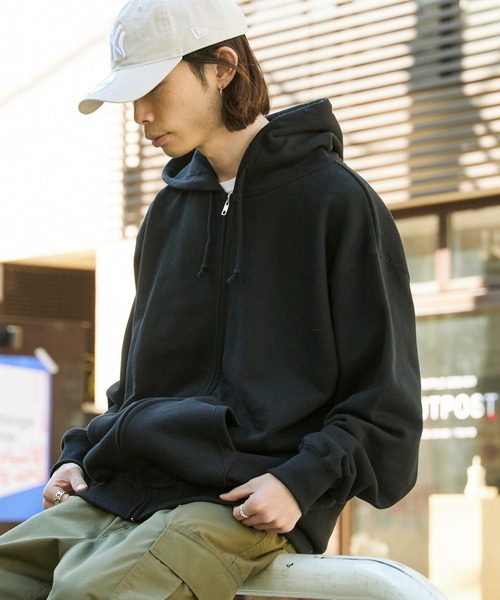 ROOPTOKYO（ループトウキョウ）の「オーバーサイズ 無地 裏毛 ユニセックス フーディ ジップパーカー 中肉厚生地（パーカー・メンズ・ホワイト/ブラック/グレー/アッシュグレー/ネイビー/ライトブルー/レッド/バーガンディー・S/M/L/XL）」の9枚目の写真