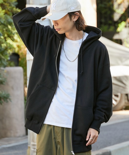 ROOPTOKYO（ループトウキョウ）の「オーバーサイズ 無地 裏毛 ユニセックス フーディ ジップパーカー 中肉厚生地（パーカー・メンズ・ホワイト/ブラック/グレー/アッシュグレー/ネイビー/ライトブルー/レッド/バーガンディー・S/M/L/XL）」の11枚目の写真