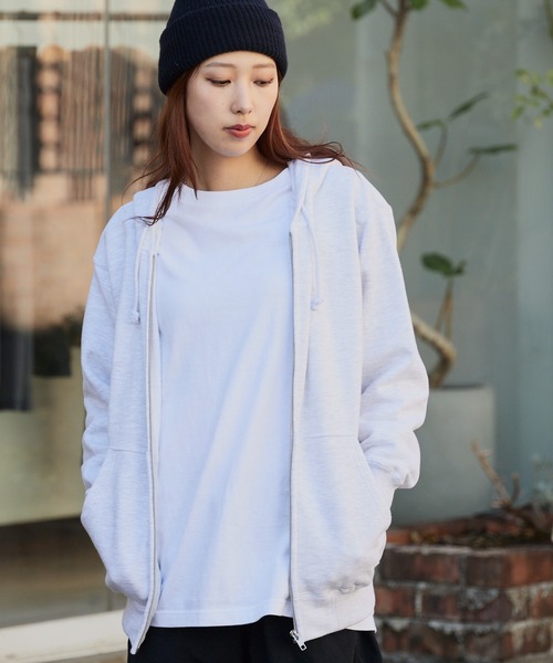 ROOPTOKYO（ループトウキョウ）の「オーバーサイズ 無地 裏毛 ユニセックス フーディ ジップパーカー 中肉厚生地（パーカー・メンズ・ホワイト/ブラック/グレー/アッシュグレー/ネイビー/ライトブルー/レッド/バーガンディー・S/M/L/XL）」の19枚目の写真