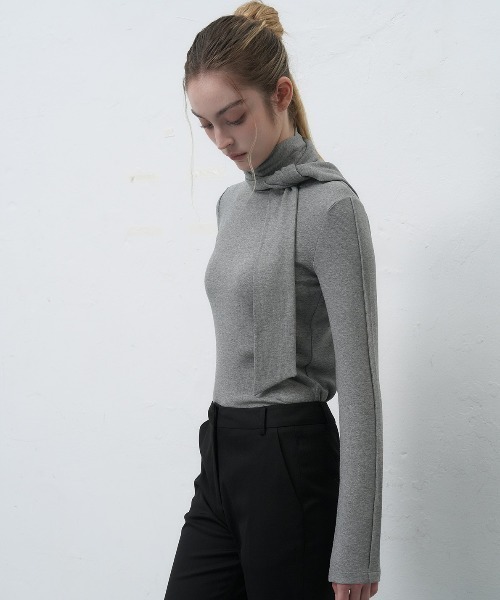 GENERAL IDEA(ジェネラルアイデア)の「scarf turtle neck t-shirts スカーフ付タートルネック長袖Tシャツ(Tシャツ/カットソー・レディース・ブラック/グレー・S/M/L)」の10枚目の写真