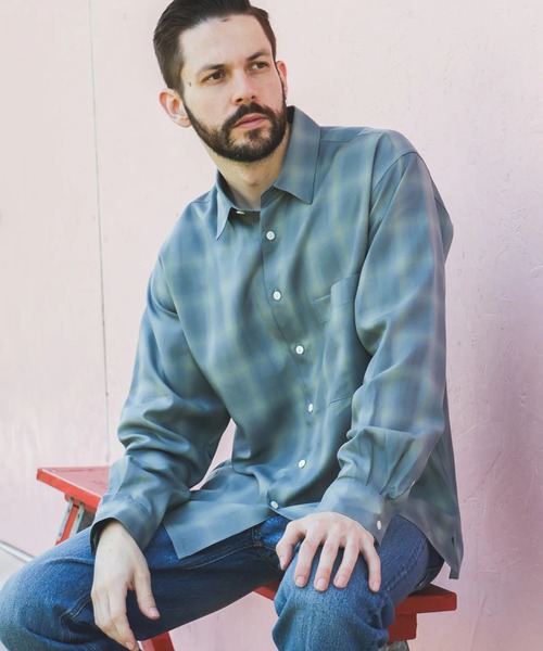 MR.OLIVE（ミスターオリーブ）の「【MR.OLIVE】TENCEL CHECK /SQUARE REGULAR COLLAR SHIRT（シャツ/ブラウス・メンズ・ブラック/ブルー・M/S）」の5枚目の写真