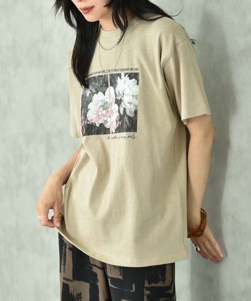 INTERPLANET（インタープラネット）の「フォトプリント＆刺繍ロゴＴシャツ（Tシャツ/カットソー・レディース・チャコールグレー/オフホワイト/ライトベージュ・FREE）」の8枚目の写真