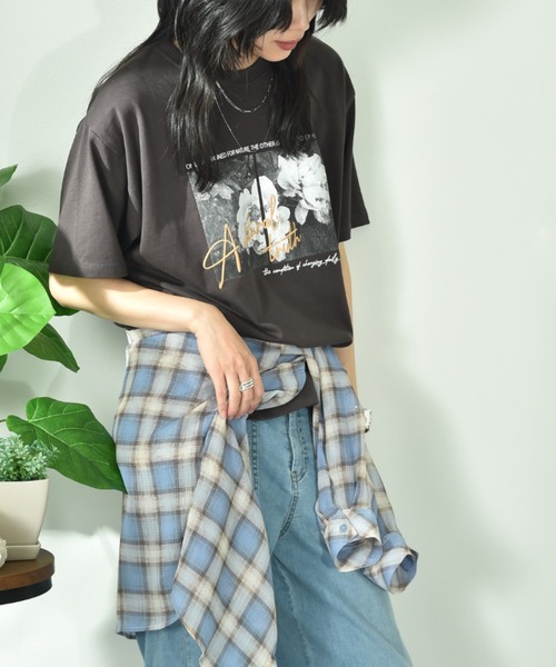 INTERPLANET（インタープラネット）の「フォトプリント＆刺繍ロゴＴシャツ（Tシャツ/カットソー・レディース・チャコールグレー/オフホワイト/ライトベージュ・FREE）」の19枚目の写真