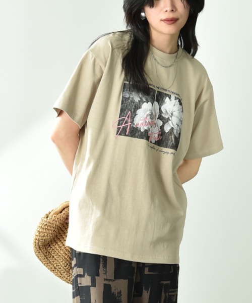 INTERPLANET（インタープラネット）の「フォトプリント＆刺繍ロゴＴシャツ（Tシャツ/カットソー・レディース・チャコールグレー/オフホワイト/ライトベージュ・FREE）」の14枚目の写真