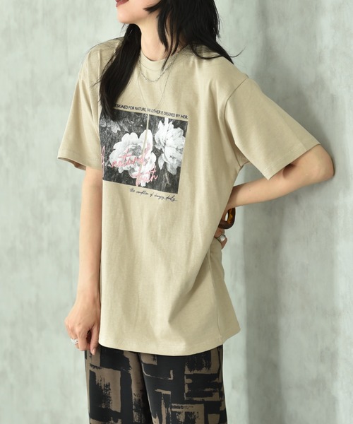 INTERPLANET（インタープラネット）の「フォトプリント＆刺繍ロゴＴシャツ（Tシャツ/カットソー・レディース・チャコールグレー/オフホワイト/ライトベージュ・FREE）」の11枚目の写真