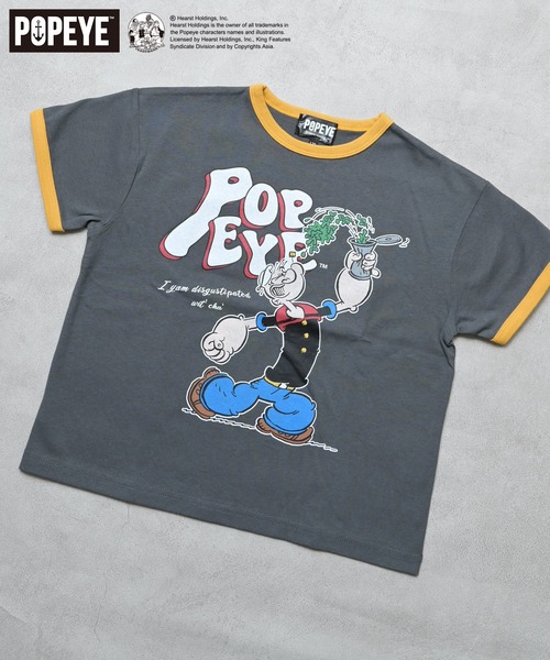 POPEYE(ポパイ)の「【POPEYE(TM)】別注プリントリンガーTee(Tシャツ/カットソー・キッズ・チャコール/マスタード/オフホワイト・80/90/95/100/110/120/130/140/150)」の3枚目の写真