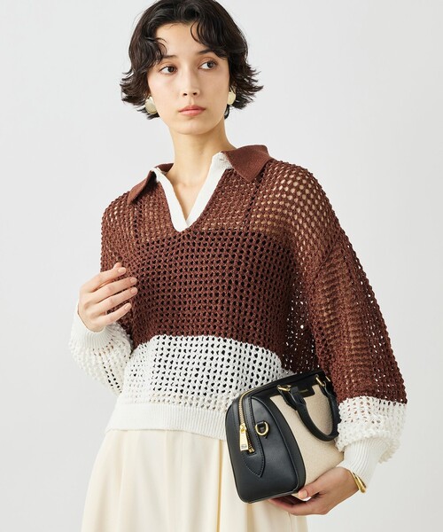 NOLLEY’S(ノーリーズ)の「《手洗い可能》テープメッシュ編ポロプルオーバー(ニット/セーター・レディース・ブラック/ブラウン/イエロー・38)」の17枚目の写真