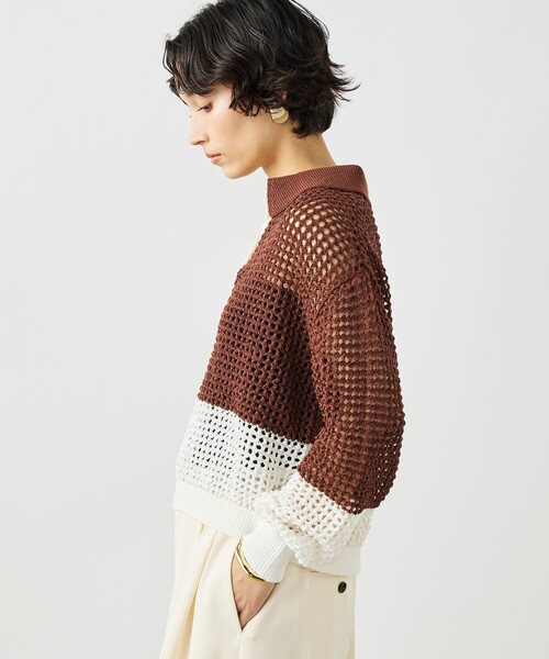 NOLLEY’S(ノーリーズ)の「《手洗い可能》テープメッシュ編ポロプルオーバー(ニット/セーター・レディース・ブラック/ブラウン/イエロー・38)」の16枚目の写真