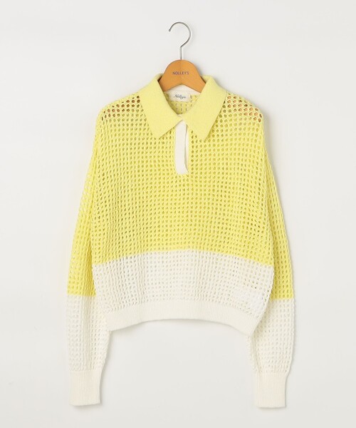 NOLLEY’S(ノーリーズ)の「《手洗い可能》テープメッシュ編ポロプルオーバー(ニット/セーター・レディース・ブラック/ブラウン/イエロー・38)」の5枚目の写真