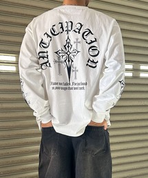 NYLAUS（ナイラス）の「【NYS】2026新作 オールドイングリッシュクロスロンT ロングTシャツ 長袖Tシャツ クロスプリント ロゴロンT（Tシャツ/カットソー）」