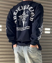 NYLAUS | 【NYS】2026新作 オールドイングリッシュクロスロンT ロングTシャツ 長袖Tシャツ クロスプリント ロゴロンT(Tシャツ/カットソー)