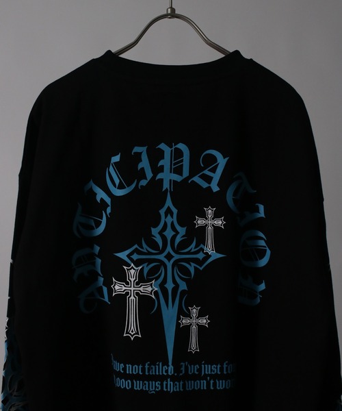 NYLAUS(ナイラス)の「【NYS】2026新作 オールドイングリッシュクロスロンT ロングTシャツ 長袖Tシャツ クロスプリント ロゴロンT(Tシャツ/カットソー・メンズ・ブラック/ブラック系その他/ホワイト・M/L)」の12枚目の写真