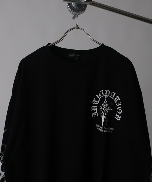 NYLAUS(ナイラス)の「【NYS】2026新作 オールドイングリッシュクロスロンT ロングTシャツ 長袖Tシャツ クロスプリント ロゴロンT(Tシャツ/カットソー・メンズ・ブラック/ブラック系その他/ホワイト・M/L)」の5枚目の写真