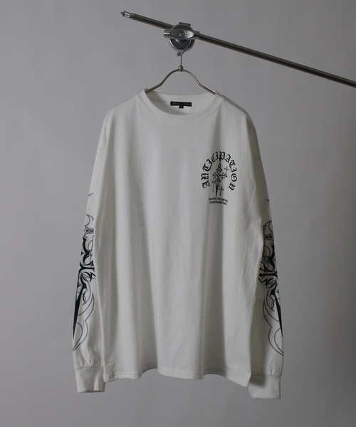 NYLAUS(ナイラス)の「【NYS】2026新作 オールドイングリッシュクロスロンT ロングTシャツ 長袖Tシャツ クロスプリント ロゴロンT(Tシャツ/カットソー・メンズ・ブラック/ブラック系その他/ホワイト・M/L)」の15枚目の写真