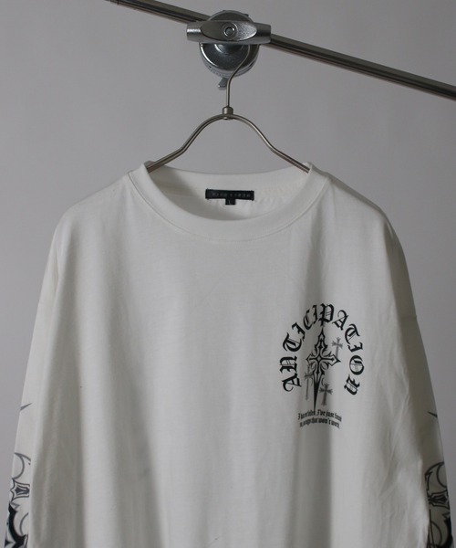 NYLAUS(ナイラス)の「【NYS】2026新作 オールドイングリッシュクロスロンT ロングTシャツ 長袖Tシャツ クロスプリント ロゴロンT(Tシャツ/カットソー・メンズ・ブラック/ブラック系その他/ホワイト・M/L)」の16枚目の写真