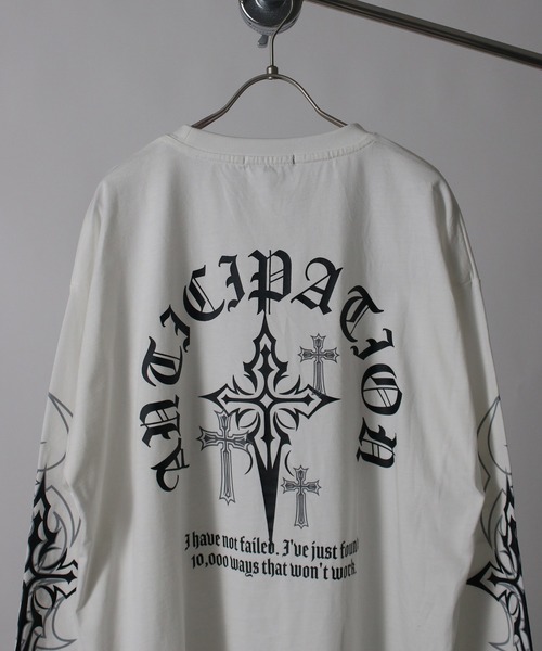 NYLAUS(ナイラス)の「【NYS】2026新作 オールドイングリッシュクロスロンT ロングTシャツ 長袖Tシャツ クロスプリント ロゴロンT(Tシャツ/カットソー・メンズ・ブラック/ブラック系その他/ホワイト・M/L)」の18枚目の写真