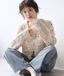 Yeoun（ヨウン）の「フラワーモチーフクロシェ編みカーディガン（カーディガン/ボレロ）」