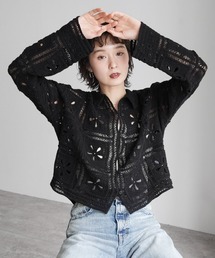 Yeoun（ヨウン）の「フラワーモチーフクロシェ編みカーディガン（カーディガン/ボレロ）」