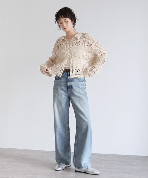 Yeoun(ヨウン)の「フラワーモチーフクロシェ編みカーディガン(カーディガン/ボレロ・レディース・ブラック/ホワイト系・M)」の8枚目の写真
