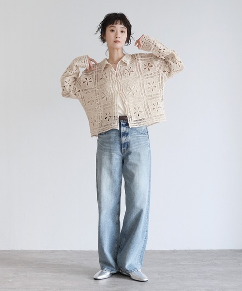 Yeoun(ヨウン)の「フラワーモチーフクロシェ編みカーディガン(カーディガン/ボレロ・レディース・ブラック/ホワイト系・M)」の11枚目の写真