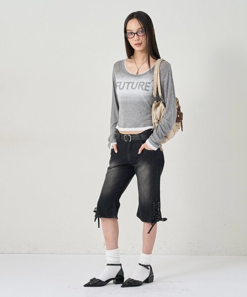 WHO'S WHO gallery(フーズフーギャラリー)の「SPRAY LOGO SHEER LAYERED TOPS(Tシャツ/カットソー・レディース・ホワイト/ブラック/グレー/ネイビー/イエロー・FREE)」の19枚目の写真