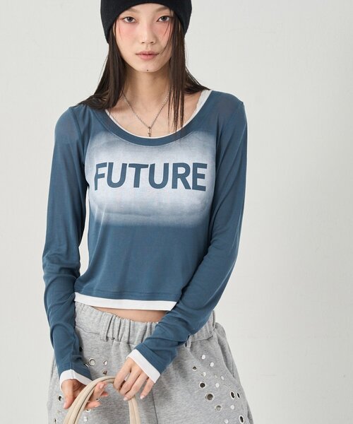 WHO'S WHO gallery(フーズフーギャラリー)の「SPRAY LOGO SHEER LAYERED TOPS(Tシャツ/カットソー・レディース・ホワイト/ブラック/グレー/ネイビー/イエロー・FREE)」の20枚目の写真