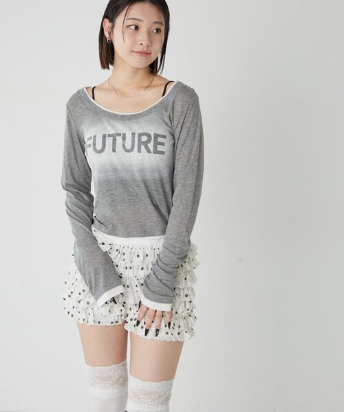 WHO'S WHO gallery(フーズフーギャラリー)の「スプレーロゴレイヤードシアートップス(Tシャツ/カットソー・レディース・ブラック/グレー/ネイビー/イエロー/ホワイト・FREE)」の20枚目の写真