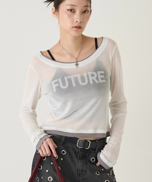 WHO'S WHO gallery(フーズフーギャラリー)の「SPRAY LOGO SHEER LAYERED TOPS(Tシャツ/カットソー・レディース・ホワイト/ブラック/グレー/ネイビー/イエロー・FREE)」の1枚目の写真