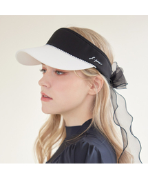 J.JANE（ジェイジェーン）の「パールラインリボンサンキャップ（ホワイト＆ブラック）（サンバイザー）」