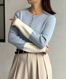 袖先配色ヘンリーネックニット