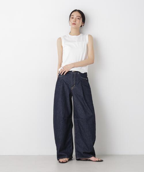 SOMETHING(サムシング)の「SOMETHING/HANA TUCK CURVE TAPERED(デニムパンツ・レディース・ブルー/ピンク/ダークブルー・S/XS/M)」の6枚目の写真