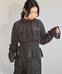 mysty woman | フラワージャガードシャーリングブラウス 659800(Tシャツ/カットソー)